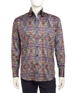 Paisley Buttoned Sport Shirt, Turquoise