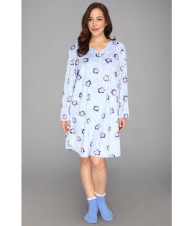 Karen Neuburger Plus Size Holiday Novelties   Microfleece L/S Henley Nightshirt w/ Sock Womens Pajama (Blue)