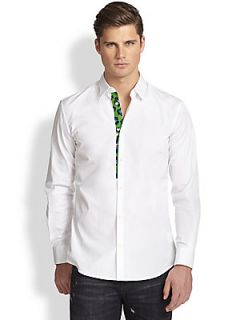 DSQUARED Leopard Placket Sportshirt   White Green