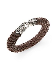 Twisted Woven Leather Bracelet   Silver Brown