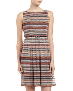 Zigzag Knit Pleated Skirt Dress, Multicolor