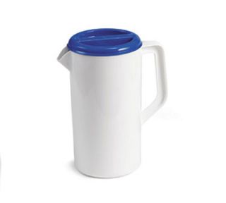 Tablecraft 2 1/2 Quart Pitcher, Plastic, White, 3 Way Sanitary Blue Lid