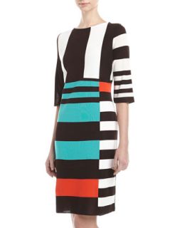 Mixed Stripe Knit Dress, Coffee/Multicolor