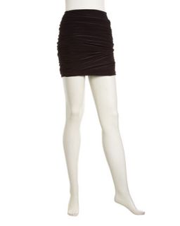 Solid Ruched Miniskirt, Black
