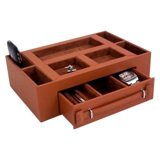 Bey Berk International Leather Valet Box with Pen & Watch Drawer   Tan Leather  
