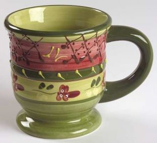 Romancing Provence Fleuron Mug, Fine China Dinnerware   Green&Red Trellis,Bands&