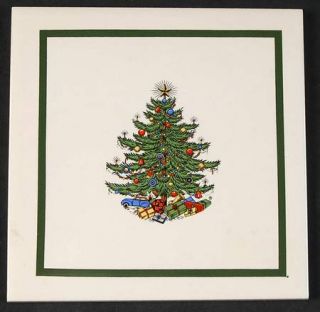 Cuthbertson Christmas Tree (Narrow Green Band,Cream) Square Tea Tile, Fine China