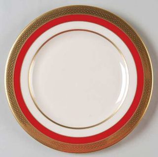 Lenox China Embassy Salad Plate, Fine China Dinnerware   Red Rim,Gold Encrusted