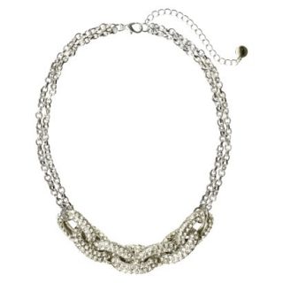 Pave Stone Link Statement Necklace   Silver