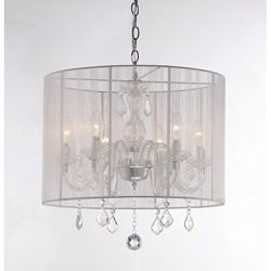 Emma White Shade And Iron Base Crystal Chandelier