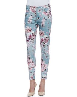 Womens Victorian Floral Print Skinny Leg Jeans   7 For All Mankind