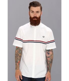 Fred Perry Tipped Two Tone Shirt Mens Short Sleeve Button Up (White)