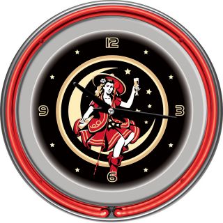Miller High Life Vintage Girl In The Moon 14 inch Neon Clock (Black, gold, yellow, white, redDimensions 14 inches high x 14 inches wide x 3 inches deepWeight 5.5 pounds )