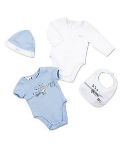 Gucci Infants Cotton Four Piece Baby Boy Gift Set   White Blue
