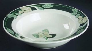 Tienshan Magnolia Belle Rim Soup Bowl, Fine China Dinnerware   White Magnolias
