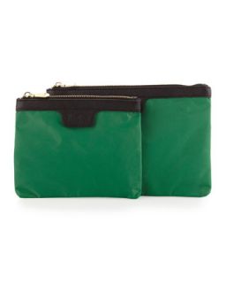 Two Piece Saffiano Trim Nylon Cosmetic Bag Boxed Set, Green
