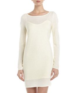 Ribbed Front Sweater Dress, Ivory