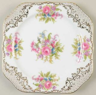 Noritake Kyngold Square Salad Plate, Fine China Dinnerware   Florals Border&Cent