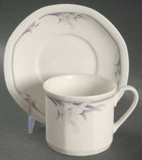 Royal Doulton Nimbus Flat Cup & Saucer Set, Fine China Dinnerware   Pink Flowers