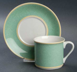 Fitz & Floyd Correlations Green Flat Cup & Saucer Set, Fine China Dinnerware   G