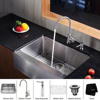 Kraus Kitchen Combo Set Stainless Steel 30 inch Farmhouse Sink With Faucet