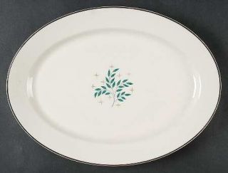 Syracuse Lyric 14 Oval Serving Platter, Fine China Dinnerware   Green Leaves On