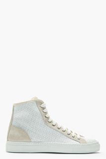 Woman By Common Projects  Exclusive White Tournament Perforated High Top Sneaker