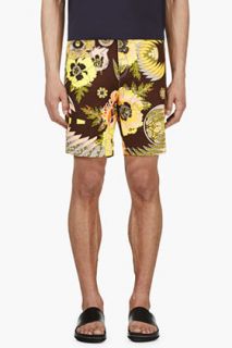 Msgm Yellow Kaleidoscope Floral Print Bermuda Shorts