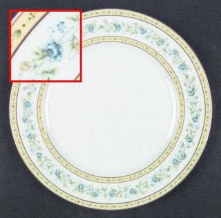 Sango Deauville Dinner Plate, Fine China Dinnerware   Yellow Bands, Blue Flowers