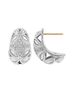 Kawung Silver Buddha Belly Earrings with Diamond Pave