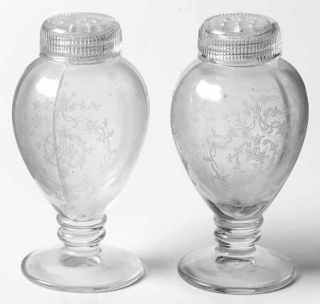 Fostoria Navarre Clear Footed Shaker Set & Glass Lids   Stem #6016, Etch #327, C
