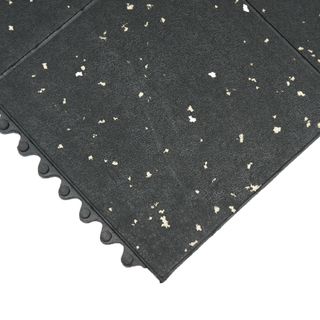 Rubber cal Revolution Gym Flooring Tiles 5/8 X 36 X 36 inch Interlocking Tiles Black/white Specks 2 Pack,