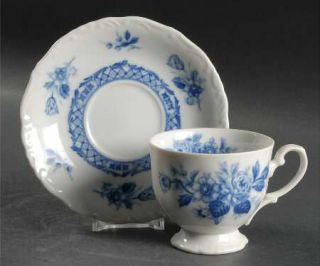 Mikasa Rosalie Footed Cup & Saucer Set, Fine China Dinnerware   Blue Floral Desi