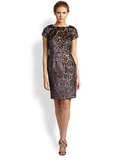 Lotusgrace Flocked Two Tone Dress   Navy Taupe