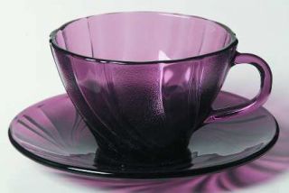 Duralex Rivage Amethyst Cup and Saucer Set   Amethyst, Swirl Textured Design