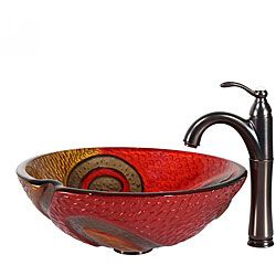 Kraus Bathroom Combo Set Copper Snake Glass Vessel Sink/riviera Faucet