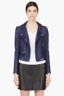 Iro Navy Washed Leather Minimalist Ashville Biker Jacket