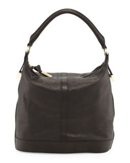 Embossed Leather Bucket Bag, Black