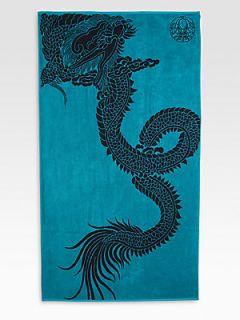 Natori Dragon Jacquard Beach Towel   Black Blue