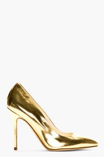 Brian Atwood Gold Leather Pumps