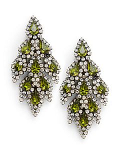 Fern Tiered Crystal Earrings   Olive