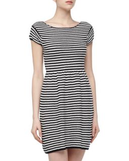 Striped Stretch Knit Dress, Navy/White
