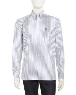 Long Sleeve Mixed Stripe Sport Shirt, White