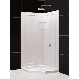 Slimline 42 X 42 inch Neo Shower Receptor And Qwall 4 Shower Backwalls Kit (WhiteDesigned to be installed over existing finished surface (not directly against stud)Includes two (2) panels and two (2) glass corner shelvesAttractive tile patternUnique water