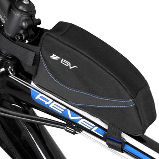 Bv Bike Wedge Frame Easy access Top Tube Bag With Concealed Opening (Black bag with white logo and blue stitchingDimensions 3.5 inches high x 2.3 inches wide x 6.5 inches long Weight 0.2 poundsAssembly required. )