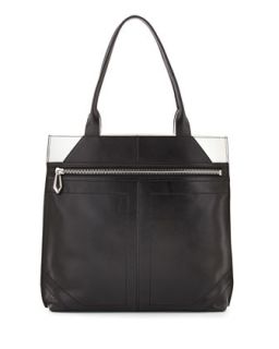 Cruz Colorblock Leather Tote Bag, Black/White
