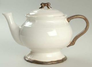 Ambiance Versailles White Teapot & Lid, Fine China Dinnerware   All White,Bronze