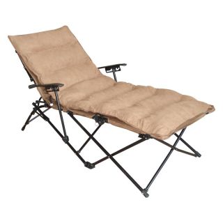 Folding Chaise Lounge with Micro Suede Cushion and Carry Bag   Saddle Brown  