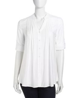 Pleated Placket Blouse, White