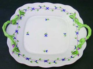 Herend Blue Garland (Pbg) Square Handled Cake Plate, Fine China Dinnerware   Blu